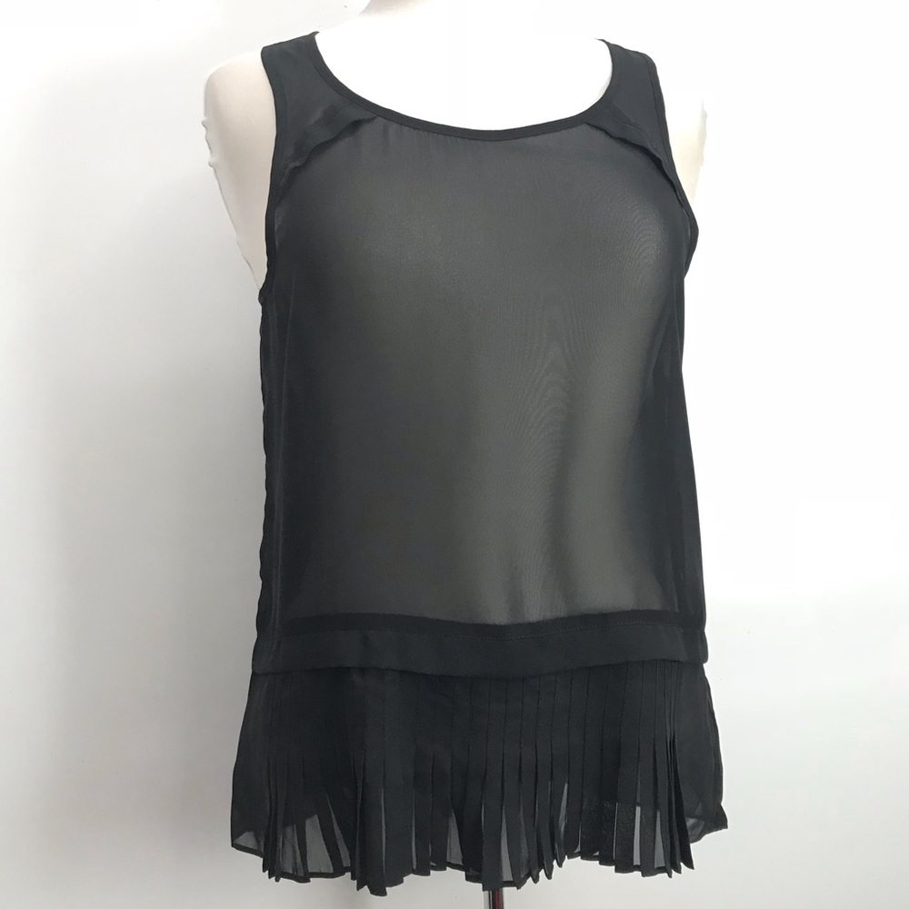 American Eagle Sheer Black Top Pleats Hi-Lo M